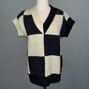 ASO WEDNESDAY ADDAMS FAMILY BLACK & WHITE CHECK COLOR BLOCK SWEATER VEST